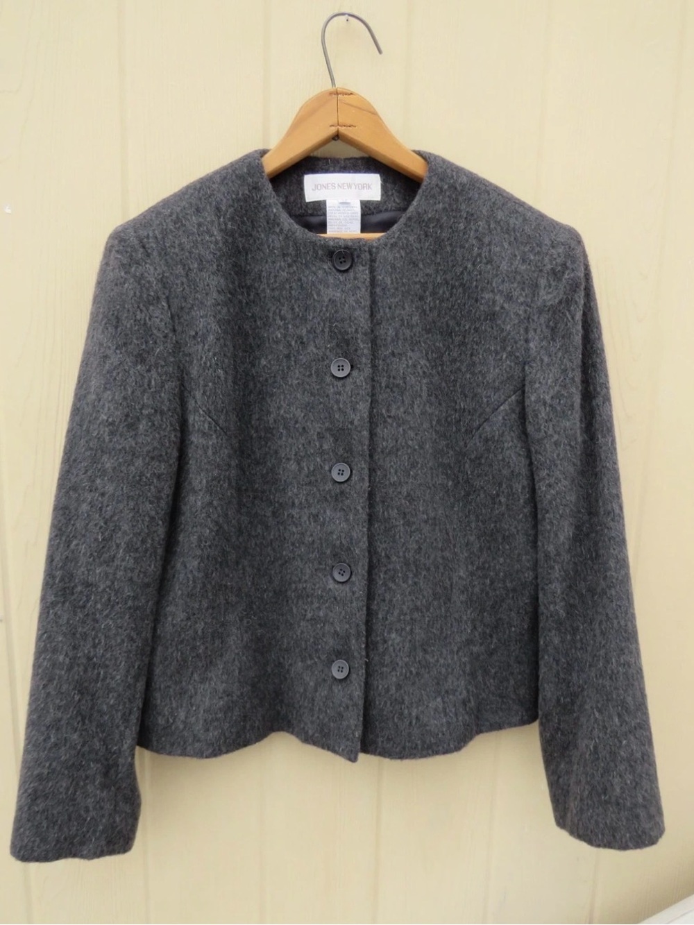 Jones New York Women's Charcoal Gray Mohair Wool Button Jacket